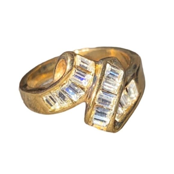 Ring 6 Gold Plated CZ Cubic Zirconia Baguette Women - Picture 1 of 7